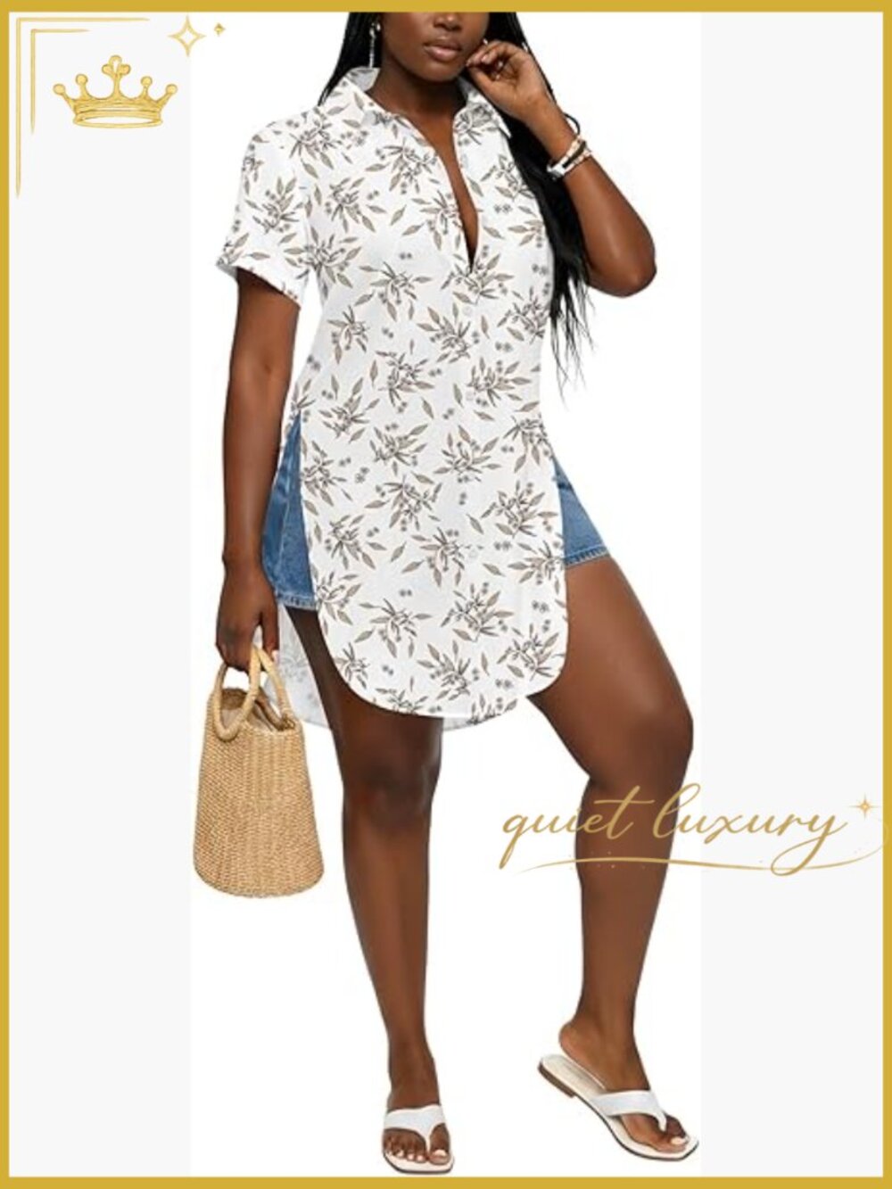 Collar V-Neck Button Down Short Sleeve Blouse High Low Tunic Top